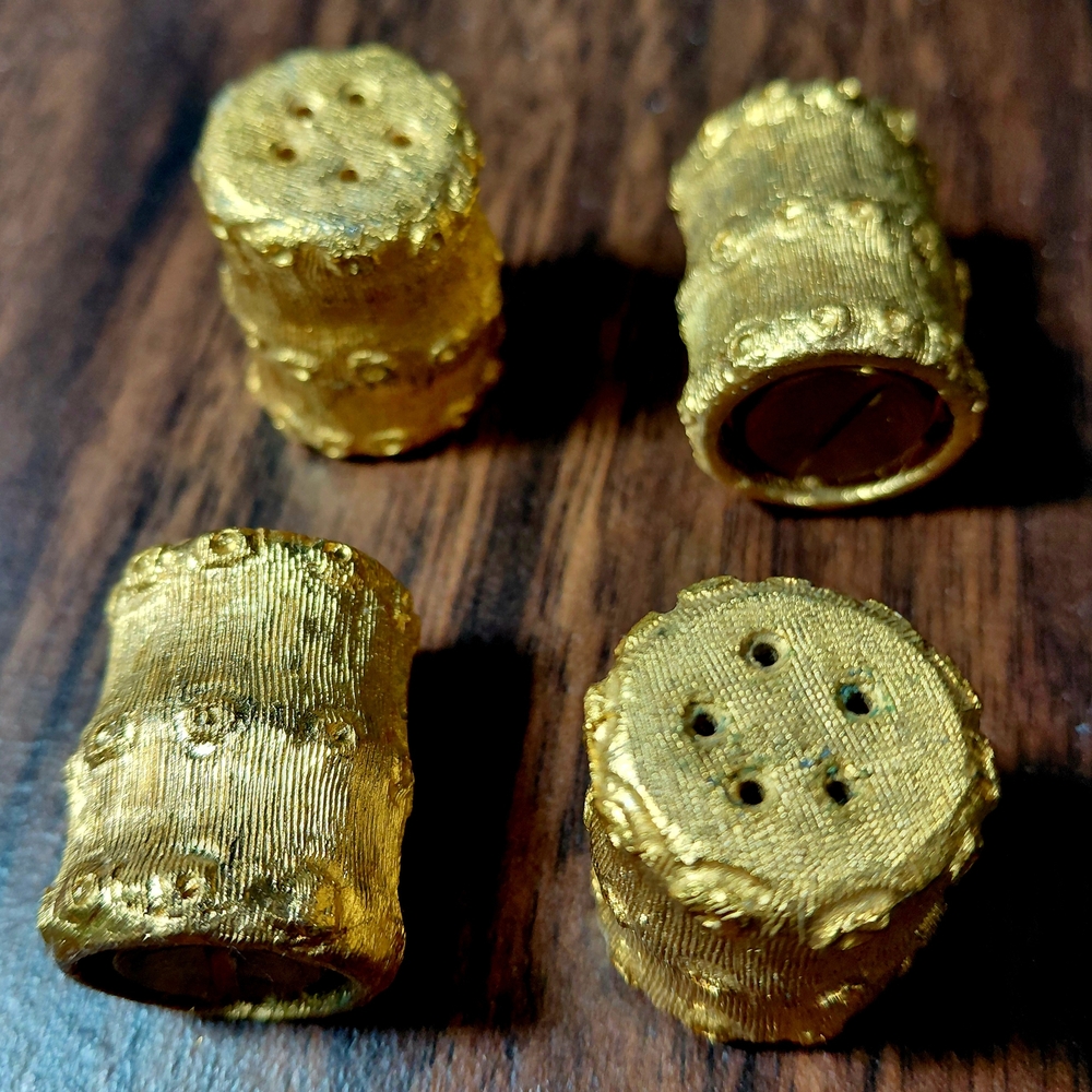 Vintage Mini Salt & Pepper Shakers (4) - Heavy Gold Tone Metal - Picture 2 of 3